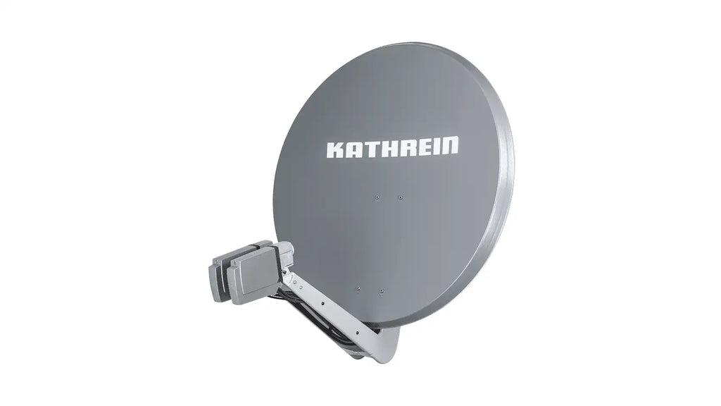 KATHREIN CAS 90gr SAT-Antenne in Graphit, Schrägansicht; LNBs dienen der Veranschaulichung