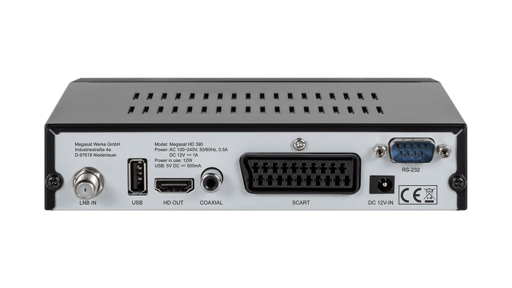MEGASAT HD 390 Full-HD SAT-Receiver DVB-S2 – Rückansicht
