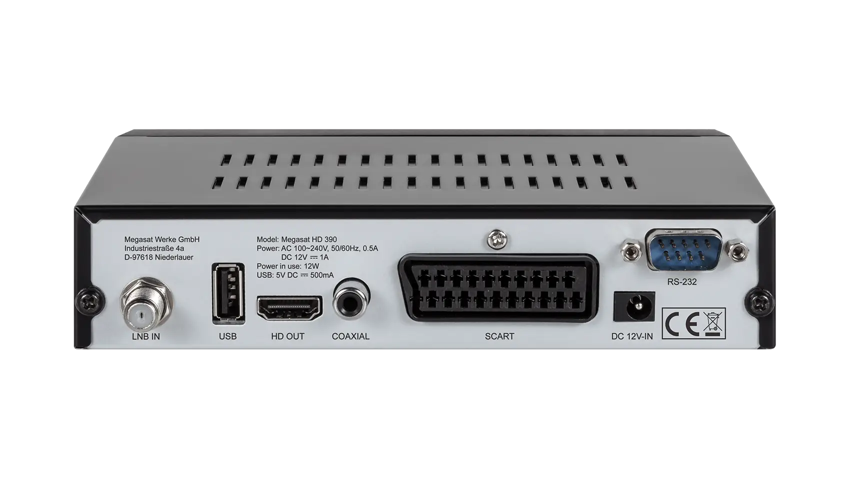 MEGASAT HD 390 Full-HD SAT-Receiver DVB-S2 – Rückansicht