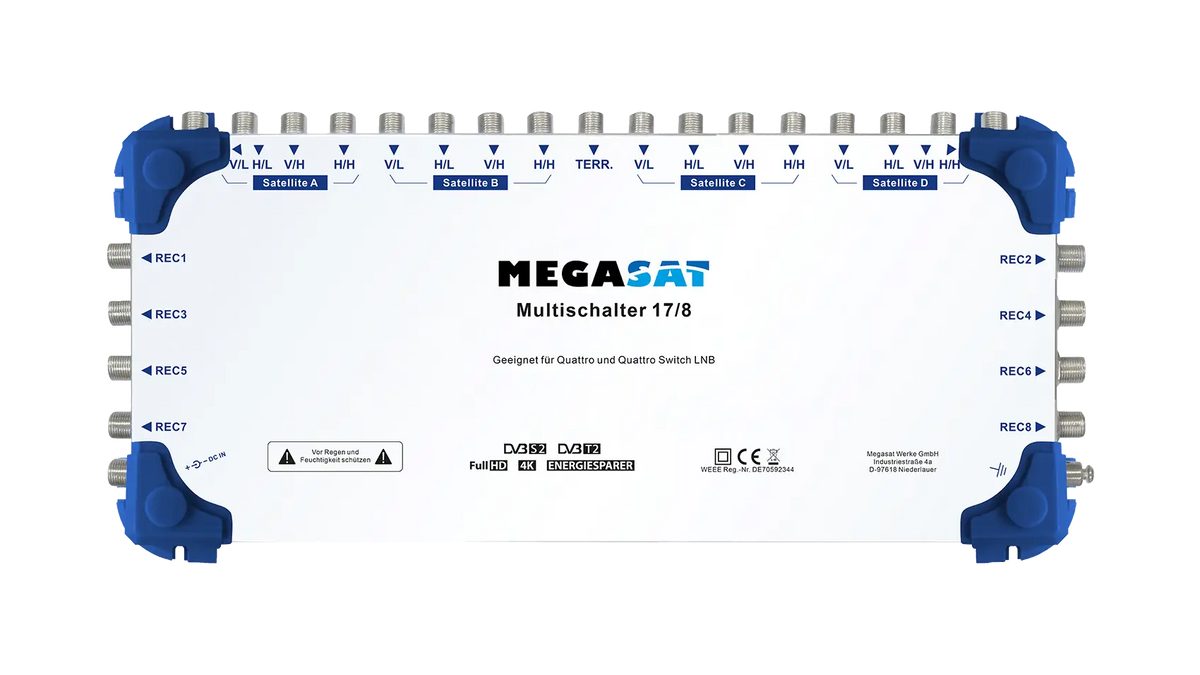 MEGASAT Multischalter 17/8, inkl. Netzteil – Frontansicht