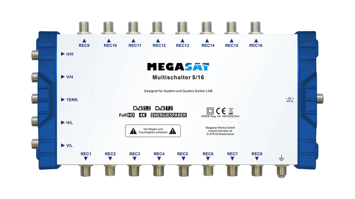 MEGASAT Multischalter 5/16 mit Netzteil – 16 Teilnehmer – Frontansicht