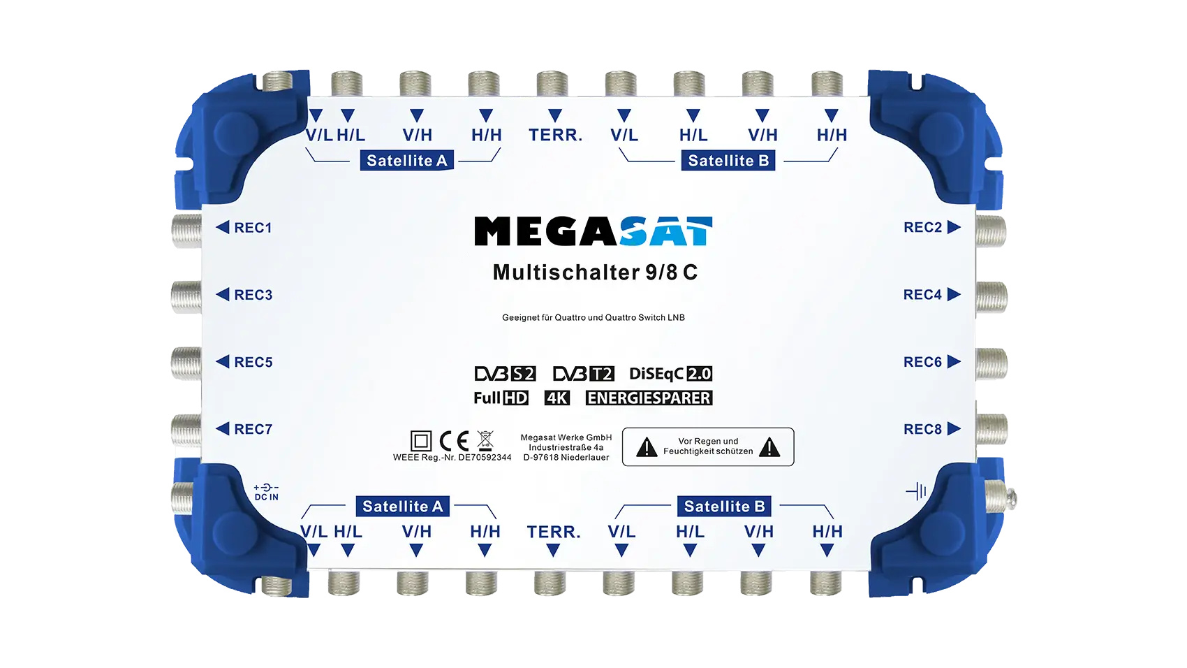 MEGASAT Multischalter 9/8 kaskadierbar, inkl. Netzteil – Frontansicht