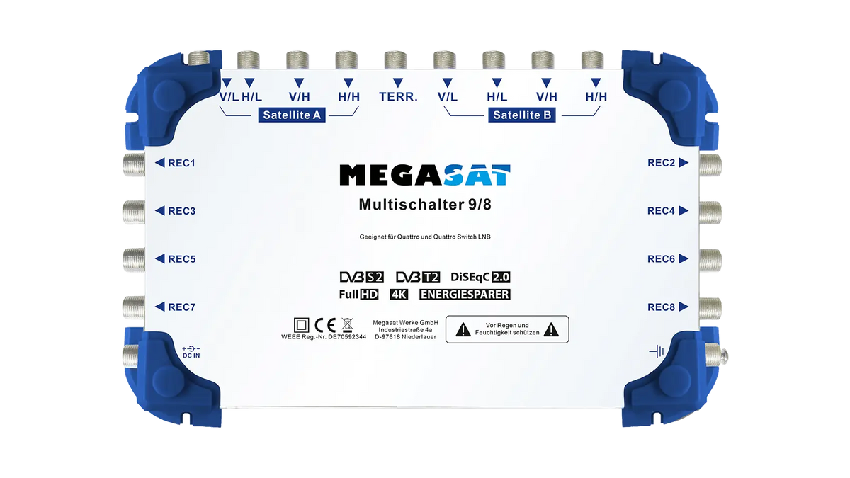 MEGASAT Multischalter 9/8, inkl. Netzteil – Frontansicht