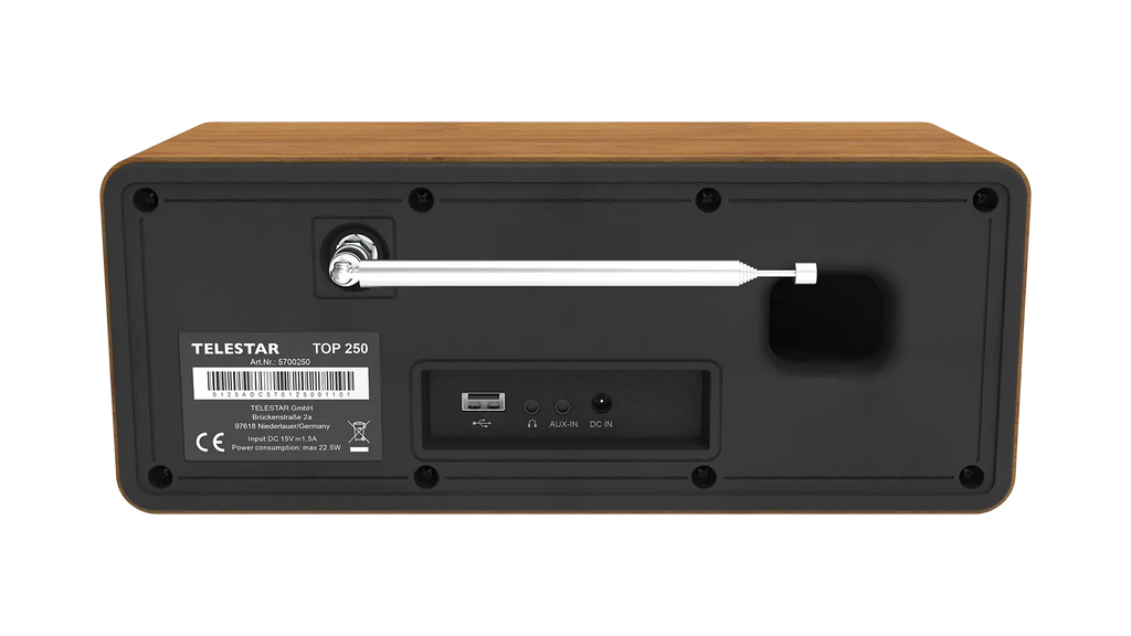 TELESTAR TOP 250 Stereo DAB+ WLAN-Radio – Holz – Rückansicht
