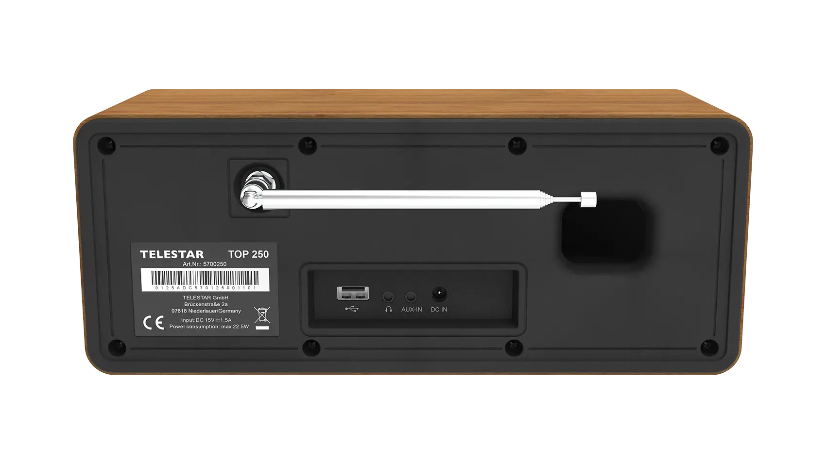 TELESTAR TOP 250 Stereo DAB+ WLAN-Radio – Holz – Rückansicht